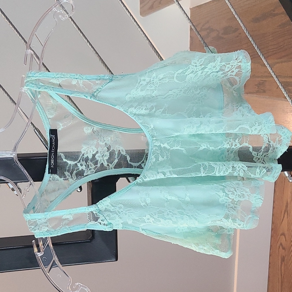 Foreign Exchange Teal Lace Top
